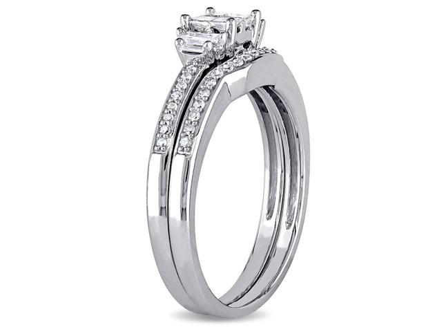 Princess Cut Diamond Engagement Ring & Wedding Band 1/2 Carat (ctw) Wedding Set  in 10K White Gold - 9
