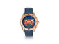 Morphic M66 Series Skeleton Dial Leather-Band Watch w/ Day/Date - Blue/Rose Gold