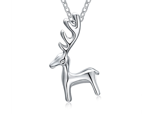 Sleek Reindeer Necklace in 14K Gold Plating (White Gold)