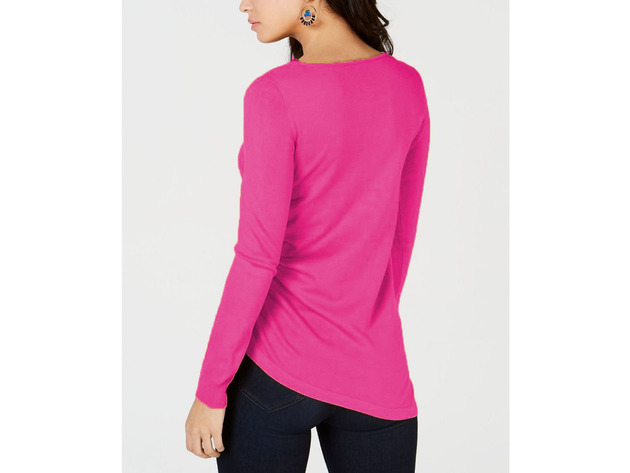 Thalia Sodi Women's Ruched Keyhole Sweater Raspberry Pink Size Extra Large