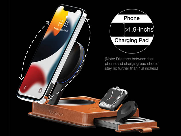 3-in-1 Magnetic Leather Wireless Charger 