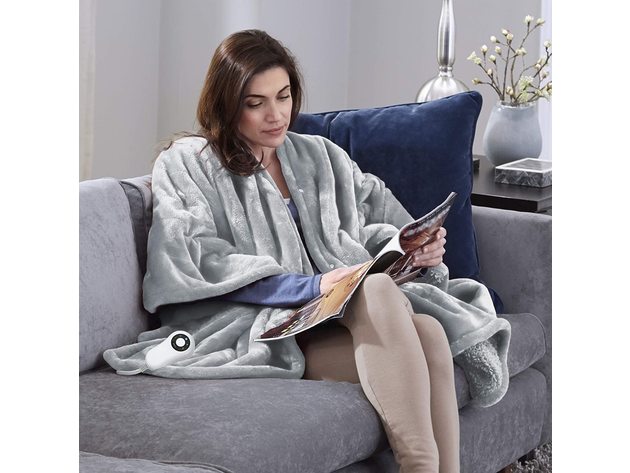 Serta Fleece Electric Heated Warming Snuggler Cape Wrap Gray - Gray
