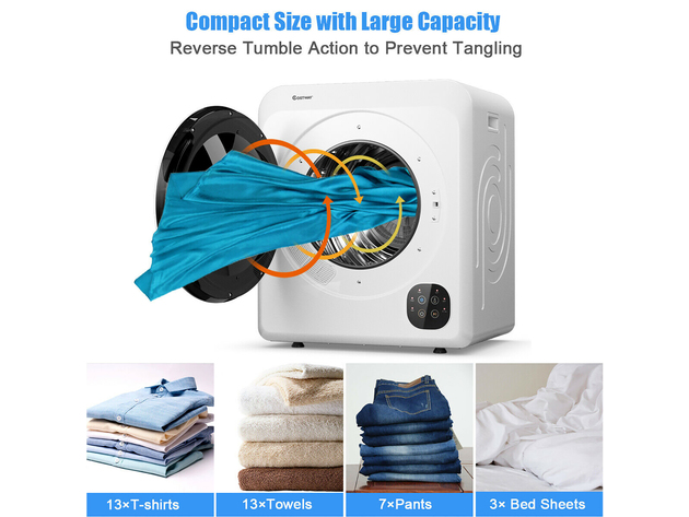 Costway 1700W Electric Tumble Laundry Dryer Stainless Steel Tub 13.2 lbs /3.22 Cu.Ft - White