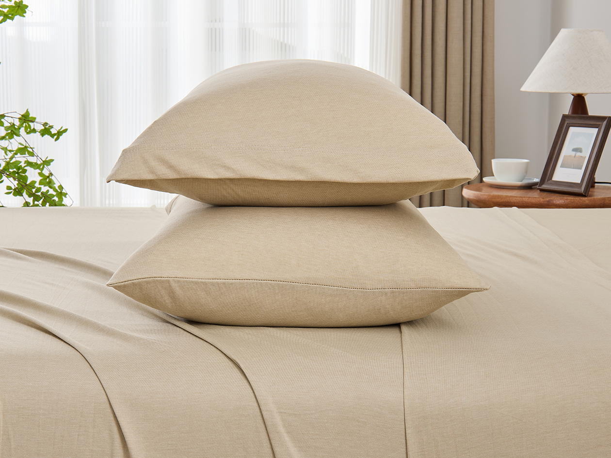 Kathy Ireland 4 Piece Heathered Jersey Knit Cotton Sheet Set (King/Oatmeal)