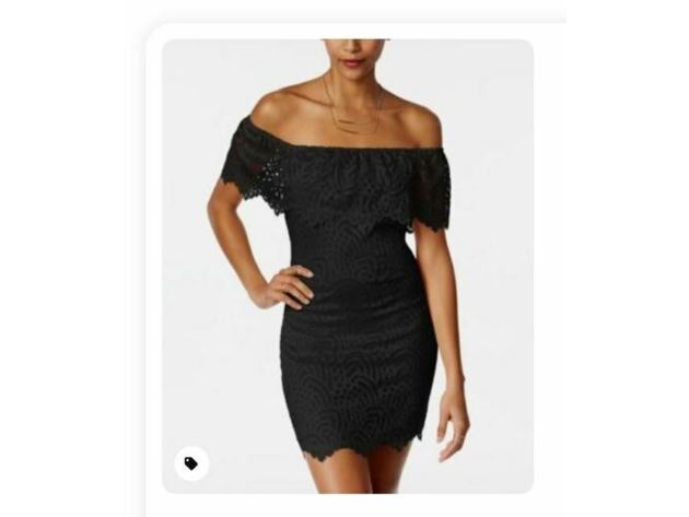 Material Girl Juniors' Off-The-Shoulder Lace Ruffle Bodycon Dress Black Size Large