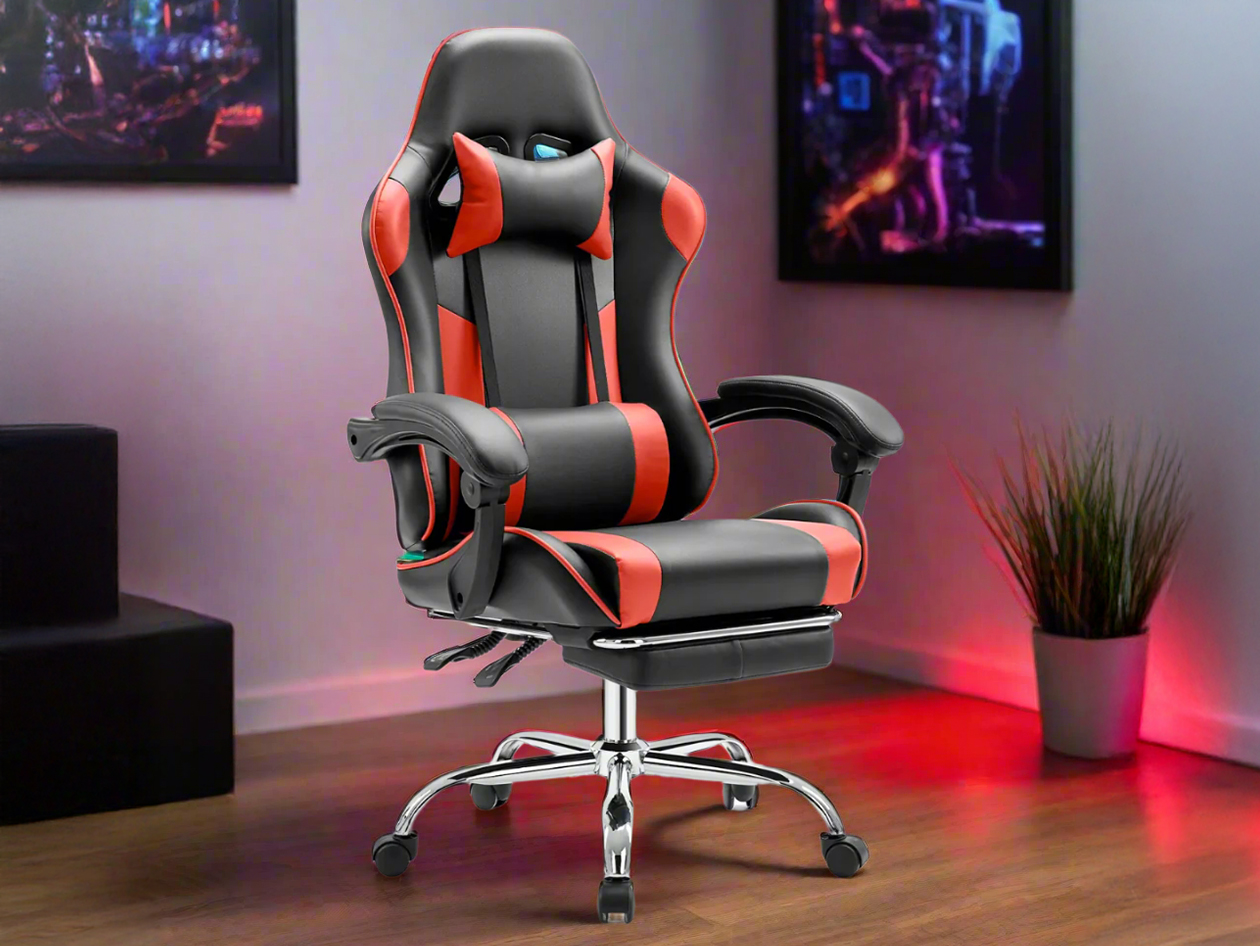 Dragon X2 Gaming Chair with Lumbar Support & Foot Rest (Red)