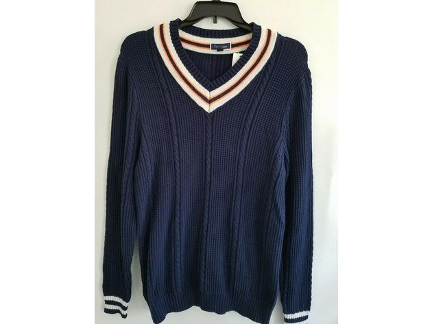 Club Room Men's Textured Cricket Sweater  Blue Size Medium