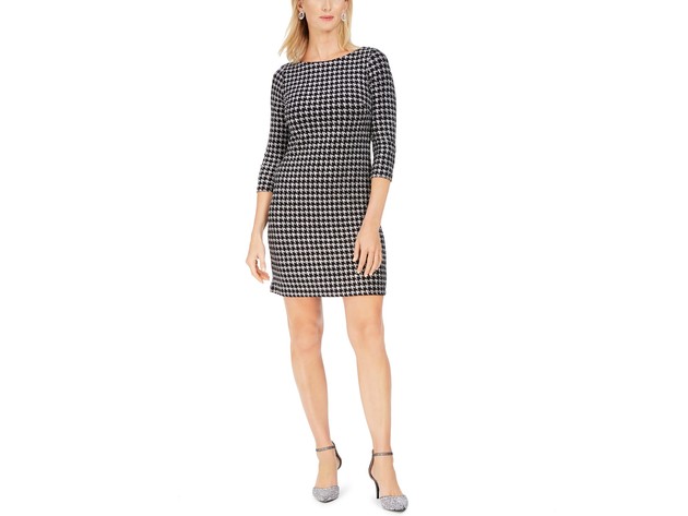 Jessica Women's Howard Glitter Houndstooth Sheath Dress Silver Size 12