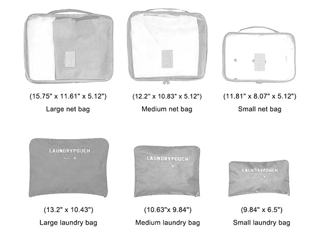Travel Packing Bags & Storage Cubes: Set of 6 (Gray)