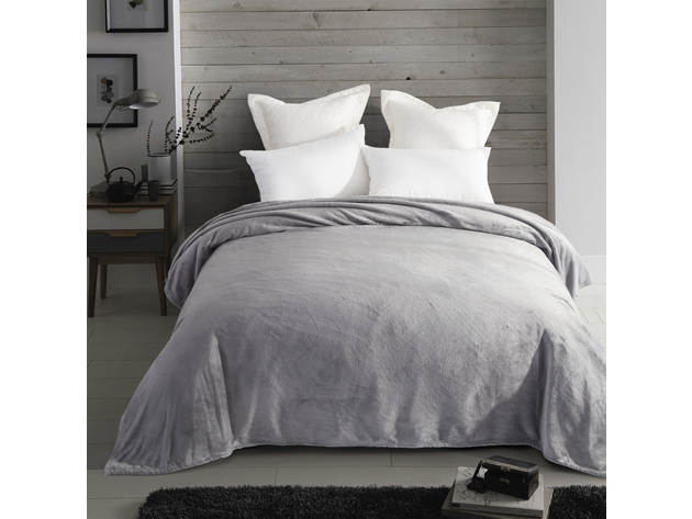 Spyder Flannel Ultra Plush Bed Blanket Interwoven Strength - Queen 90"x90" Light Grey