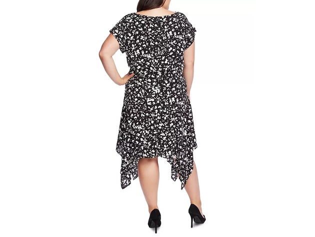 Vince Camuto Women's Print Handkerchief Hem Dress Black Size 18