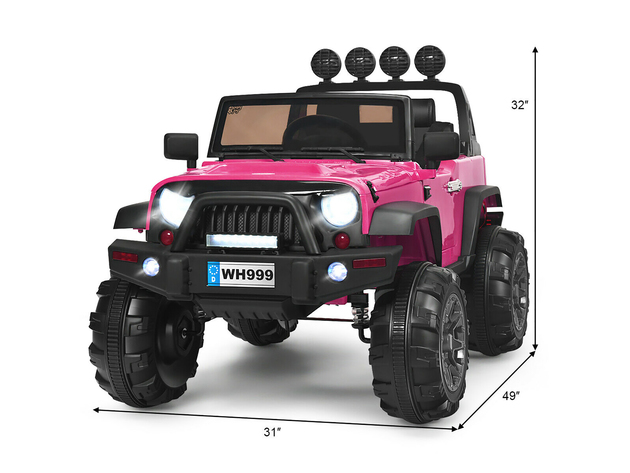 Costway 12V Kids Ride On Truck RC Car w/ LED Lights Music Trunk - Pink