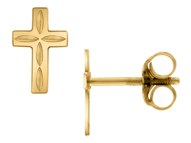 Baby Diamond Cut Cross Earrings in 14K Yellow Gold