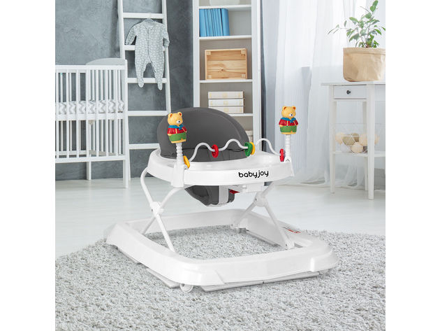 Baby Walker Adjustable Height Removable Toy Wheels Folding Portable White