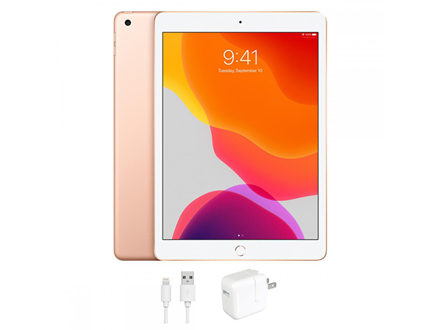 Apple iPad 7th Gen (2019) 128GB Gold (Wi-Fi Only) Bundle with Beats Flex Headphones (Refurbished)