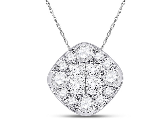 1/2 Carat (ctw G-H, I1-I2) Princess Cut Diamond Pendant Necklace in 14K White Gold with Chain