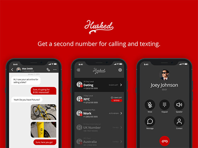 Hushed Private Phone Line: Lifetime Subscription (7,000 SMS / 1,250 mins)