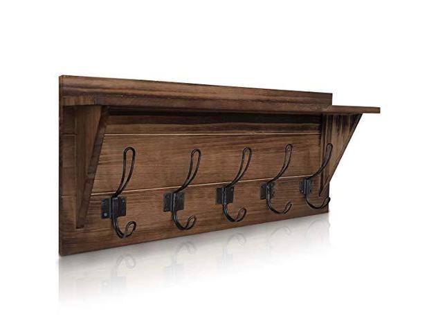 HBCY Wall Mounted Coat Rack 24" Entryway Shelf with 5 Hooks, 1-Rustic Brown (Refurbished, No Retail Box)