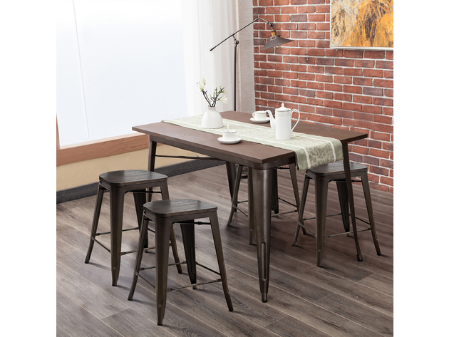 Costway Set of 4 Tolix Style Metal Dining Chairs w/ Wood Seat Kitchen Gun