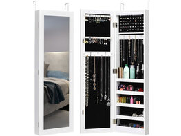 Costway Wall Door Mounted Mirrored Jewelry Cabinet Organizer Storage LED Light White 