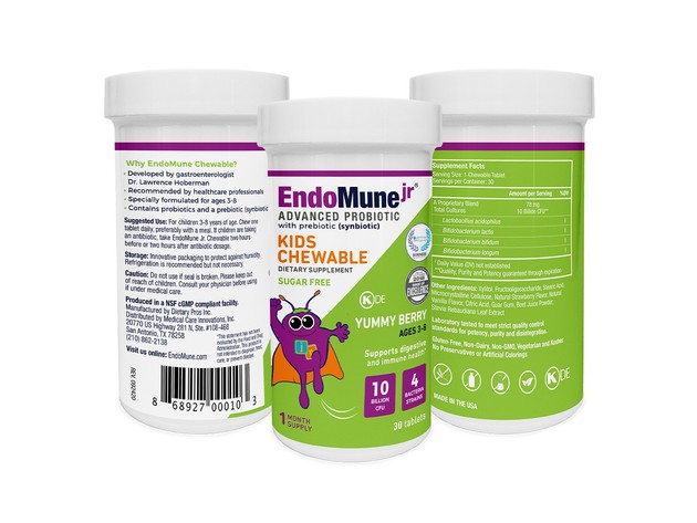 EndoMune Advanced Probiotic with Prebiotic - Supports Digestive & Immune Health for Kids (3-8 years), Vegan and Gluten Free, 30 Tablets (1 Month Supply)