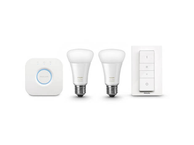 Hue 464776 White Ambiance Starter Kit(2 A19 Bulbs, Hub Bridge, and Dimmer Switch)