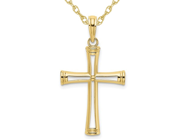 10K Yellow Gold Cut-Out Polished Cross Pendant Necklace with Chain