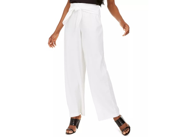 INC International Concepts Women's Wide-Leg Tie-Front Linen-Blend Pants white Size 6