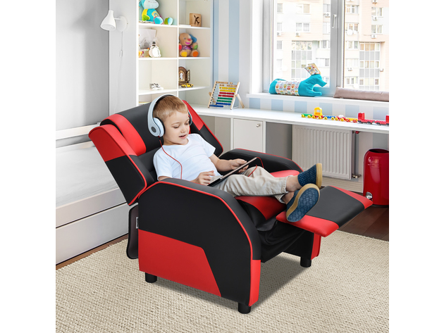 Costway Kids Youth Gaming Sofa Recliner w/Headrest & Footrest PU Leather Yellow\White\Blue - Red