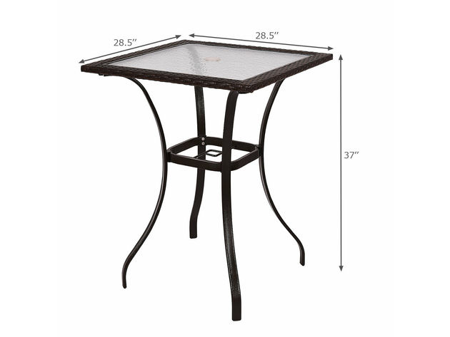 Costway Outdoor Patio Rattan Wicker Bar Square Table Glass Top Yard Garden Furniture Mix Brown