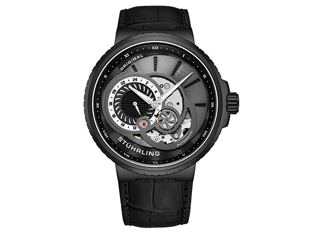 Stührling Legacy Automatic 45mm Skeleton Dual Time Watch (Black Dial ...