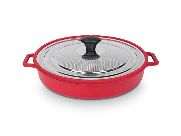 MasterPan Stovetop Oven Grill Pan With Heat-In Steam-Out Lid (Red)