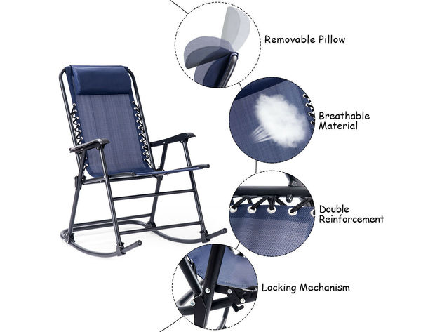 Costway Folding Zero Gravity Rocking Chair Rocker Porch Outdoor Patio Headrest Blue