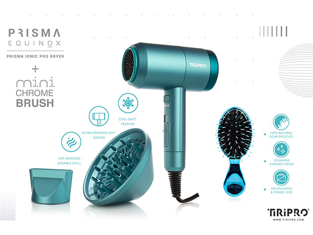 Prisma Ionic Pro Dryer (Celestial) + Paddle Hair Brush (Turquoise)