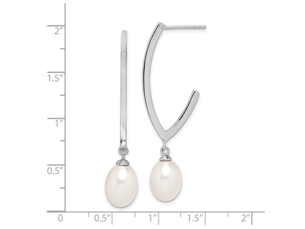 White Freshwater Cultured Rice Pearl Dangle Earrings in Sterling Silver