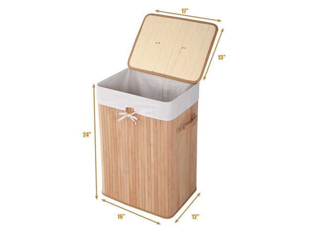 Rectangle Bamboo Hamper Laundry Basket Washing Cloth Bin Storage Bag Lid Natural 