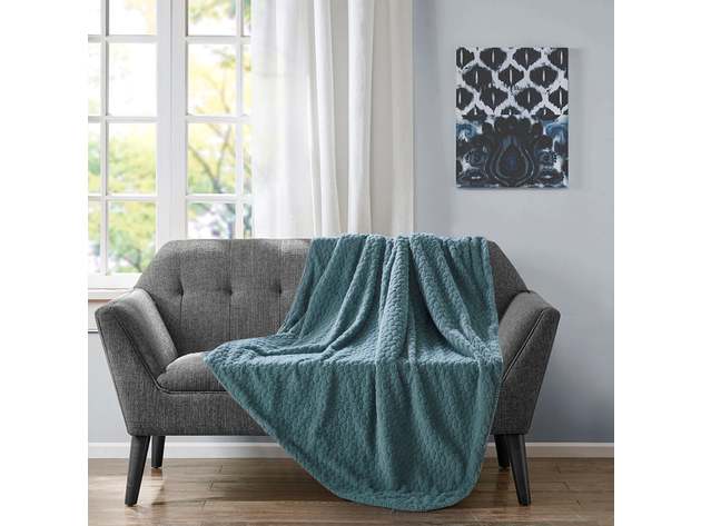 Etched Faux Fur Berber Throw Silver Sage