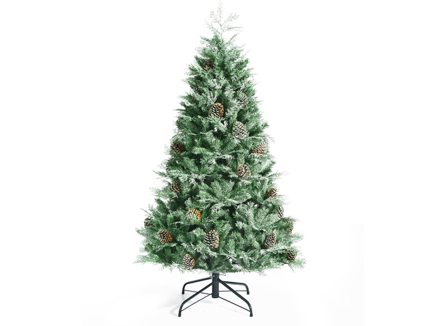 Costway 6ft Snow Flocked Artificial Christmas Tree w/ 715 Glitter PE & PVC Tips - Green