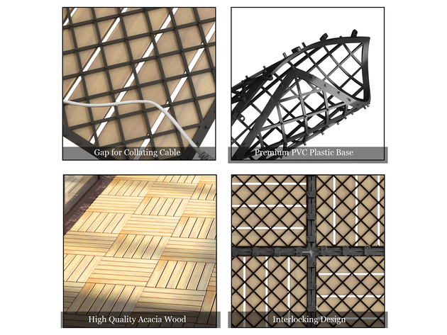 Costway 10 Piece 12'' x 12'' Acacia Wood Deck Tiles Interlocking Patio Pavers Stripe Pattern - Brown