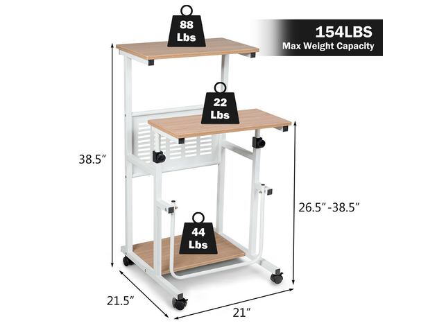 Costway Height Adjustable Computer Standing Desk w/wheels & Footrest - Oak