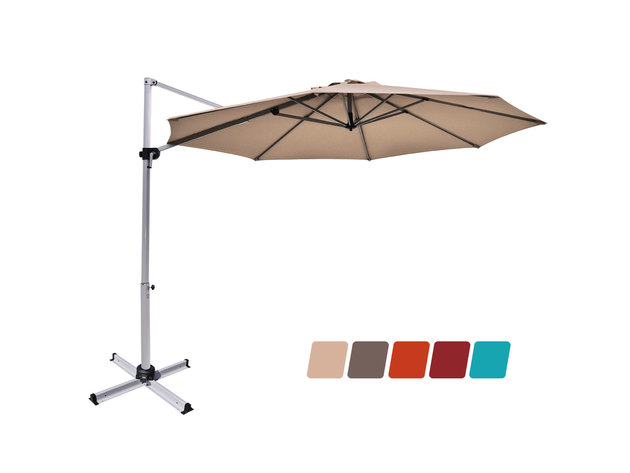 11' Patio Cantilever Offset Umbrella 360 degrees Rotation Aluminum Tilt - Tan