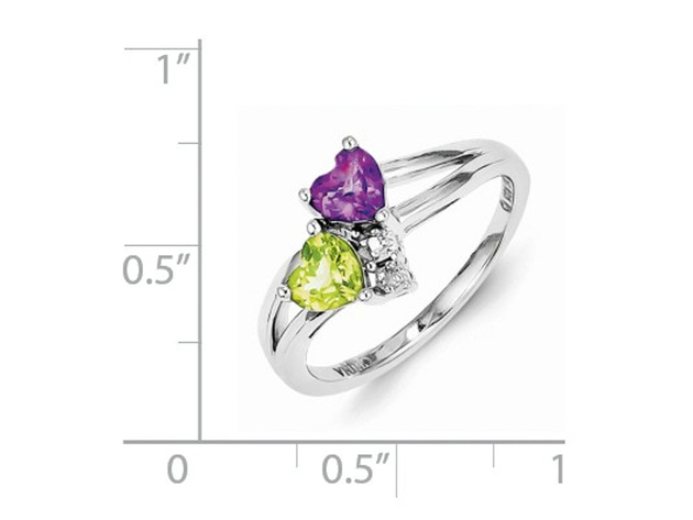 Natural Amethyst and Peridot Heart Ring 7/10 Carat (ctw) in Sterling Silver - 9