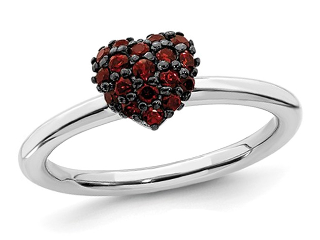 Natural Garnet Promise Heart Ring 1/3 Carat (ctw) in Sterling Silver - 9