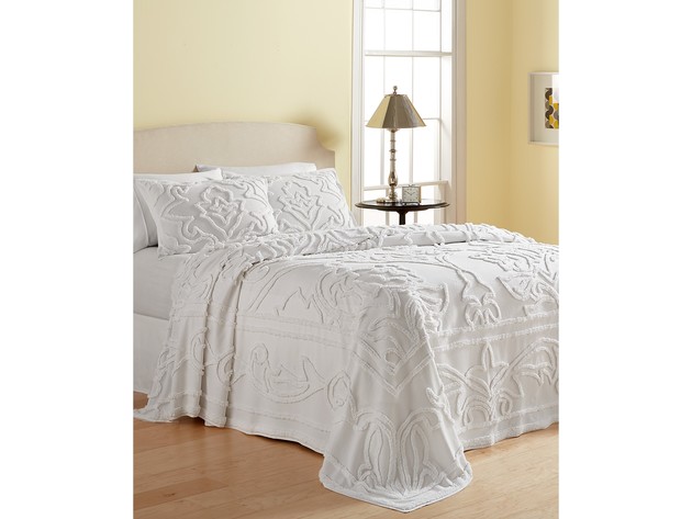 Martha Stewart Collection Wooster 100% Cotton Tufted-Chenille 96 Inches x 110 Inches Full Bedspread, Add a Touch of Texture and Clean, White