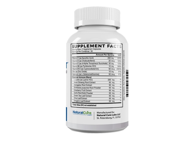 Natural Cure Labs Premium Immune Support with L-Lysine and 15 Vitamins- Support and Maintain Immune Function, 60 Capsules Dietary Supplement