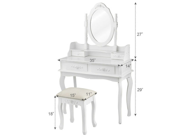 Costway Vanity Makeup Dressing Table Jewelry Storage Stool - White