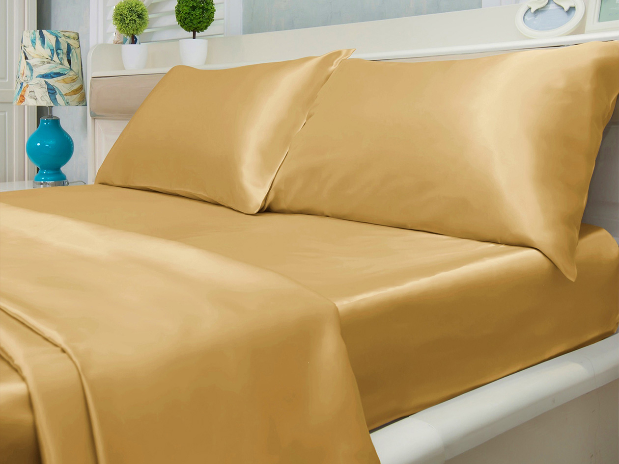 Silky-Soft Satin 4-Piece Sheet Set (Gold/Queen)