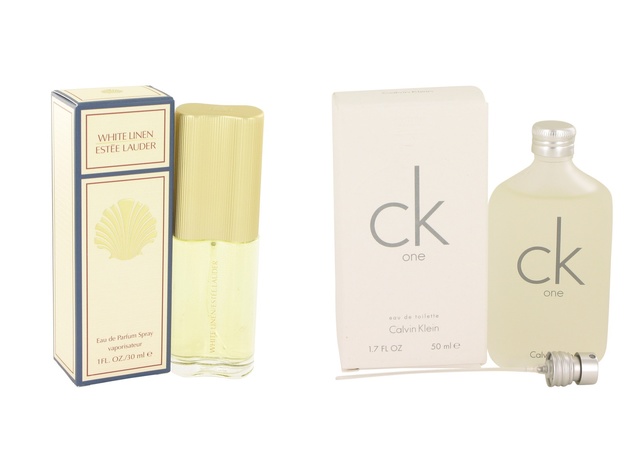 Gift set  WHITE LINEN by Estee Lauder Eau De Parfum Spray 1 oz And  CK ONE EDT Pour/Spray (Unisex) 1.7 oz