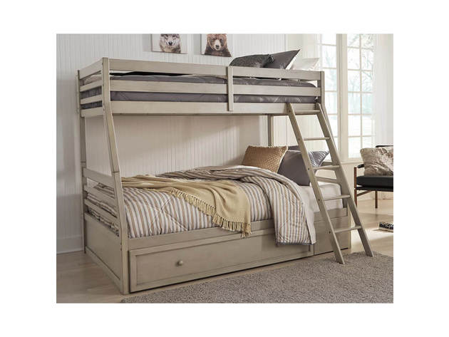 Ashley Signature Design B73358S Lettner Twin over Full Bunk Bed with Ladder - Light Gray