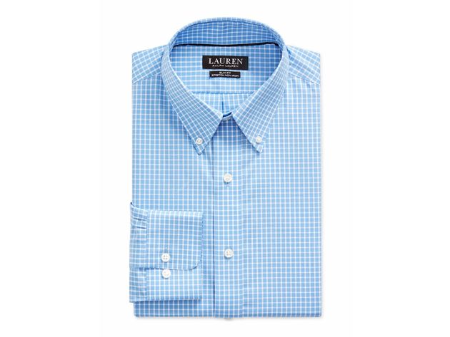 Raplh Lauren Men's UltraFlex Performance Stretch Mint Mini-Check Dress Shirt Blue Size 16.5x36-37